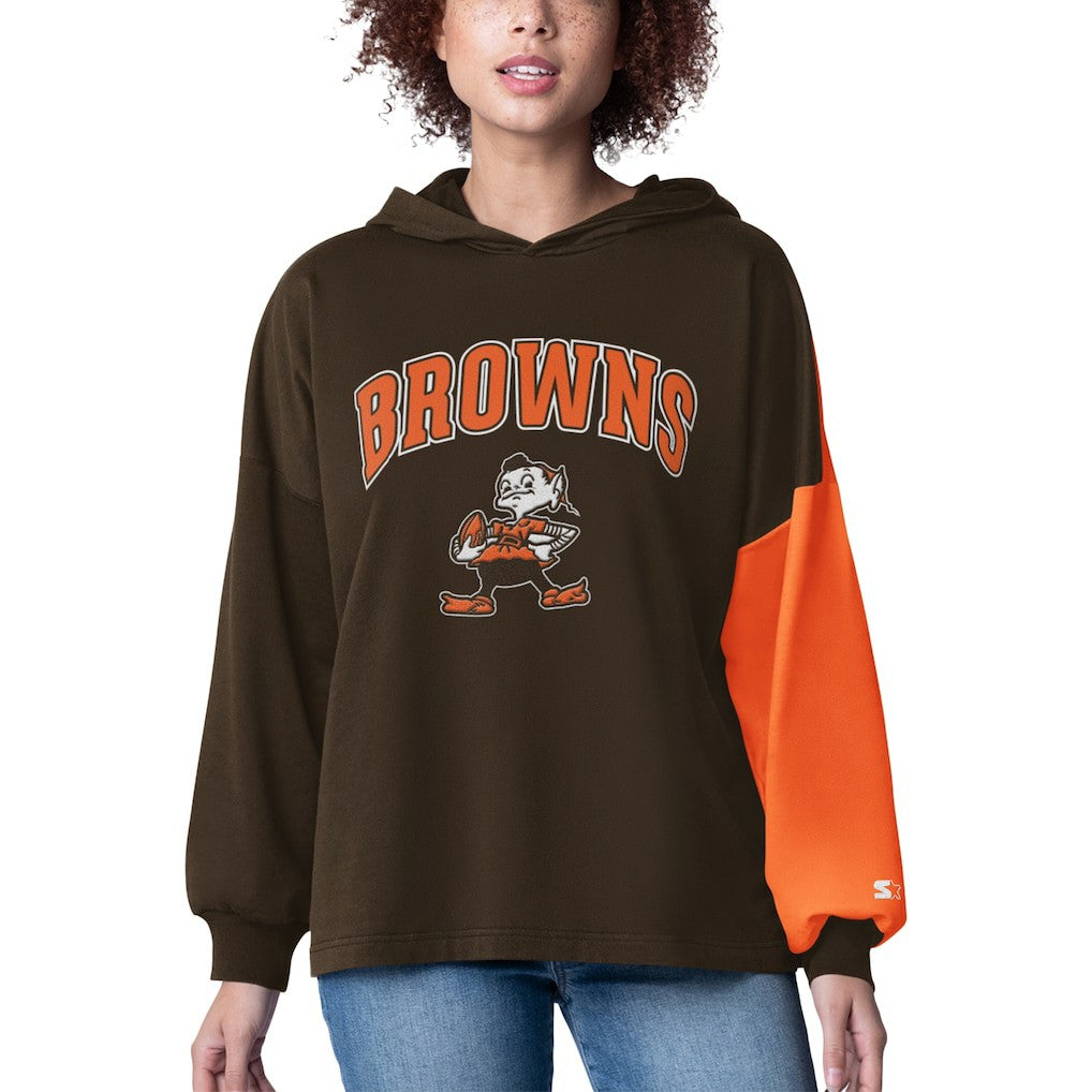 Cleveland Browns Starter Women's Power Move Long Sleeve Pullover Hoodie - Brown Hoodies