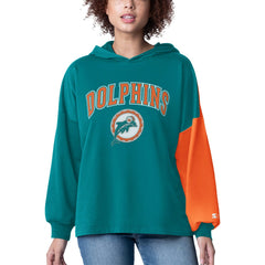 Miami Dolphins Starter Women's Power Move Long Sleeve Pullover Hoodie - Aqua Hoodies