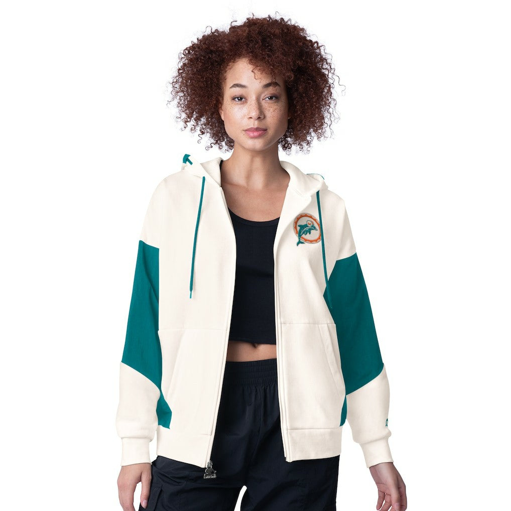 Miami Dolphins Starter Women's Scrimmage Full-Zip Hoodie - White Hoodies