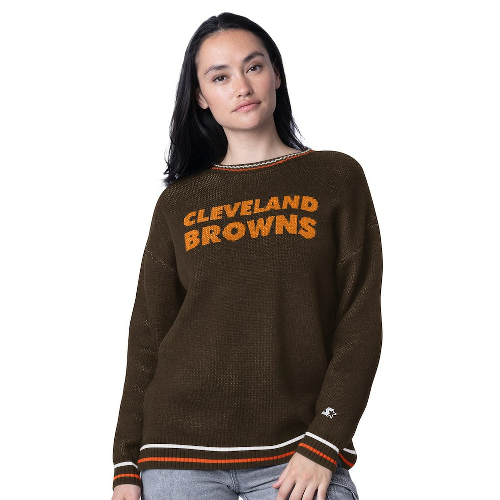 Cleveland Browns Starter Women's Oversized On the Ball Intarsia Knit Pullover Sweater - Brown Pullover