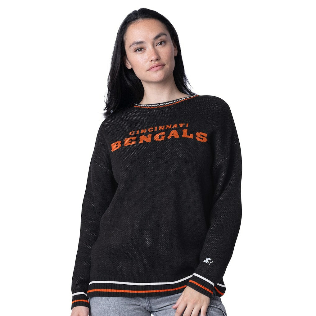 Cincinnati Bengals Starter Women's Oversized On the Ball Intarsia Knit Pullover Sweater - Black Pullover