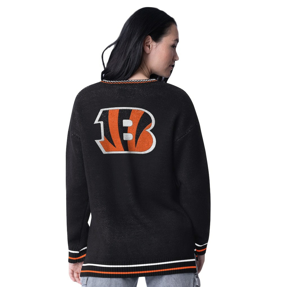 Cincinnati Bengals Starter Women's Oversized On the Ball Intarsia Knit Pullover Sweater - Black Pullover