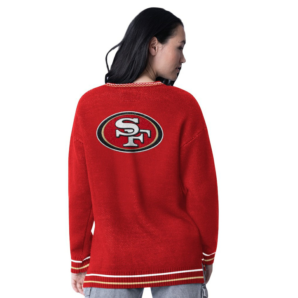 San Francisco 49ers Starter Women's Oversized On the Ball Intarsia Knit Pullover Sweater - Scarlet Pullover