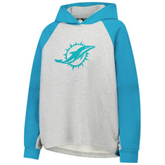 Miami Dolphins DKNY Sport Women's Joy Cropped Raglan Pullover Hoodie - Gray/Aqua - Gray/Aqua Hoodies