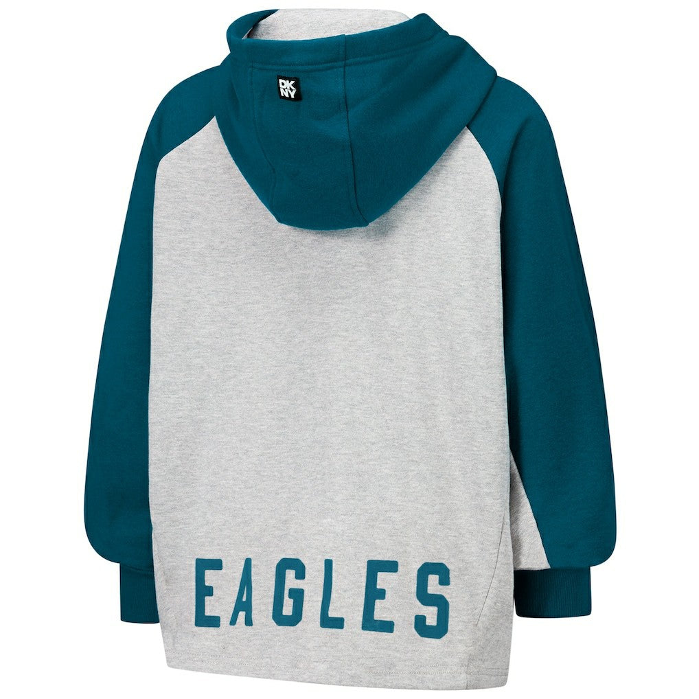 Philadelphia Eagles DKNY Sport Women's Joy Cropped Raglan Pullover Hoodie - Gray/Midnight Green - Gray/Midnight Green Hoodies