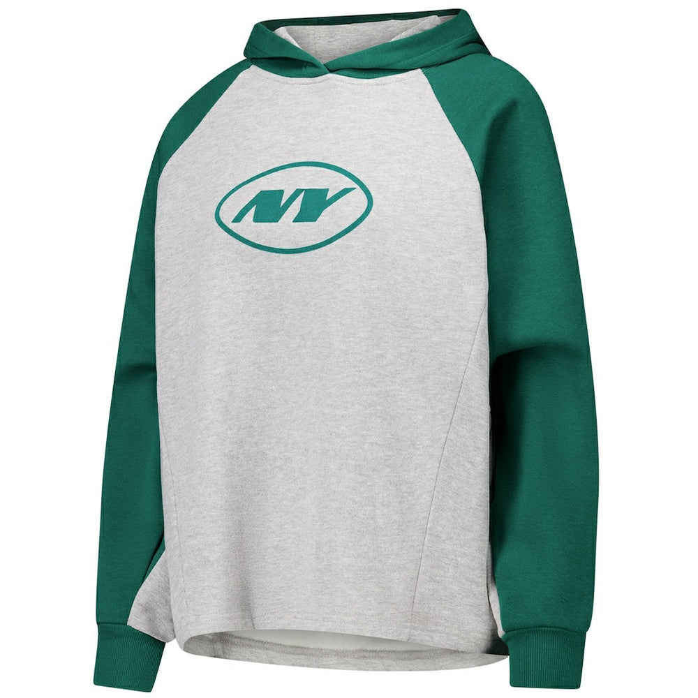 New York Jets DKNY Sport Women's Joy Cropped Raglan Pullover Hoodie - Gray/Green - Gray/Green Hoodies