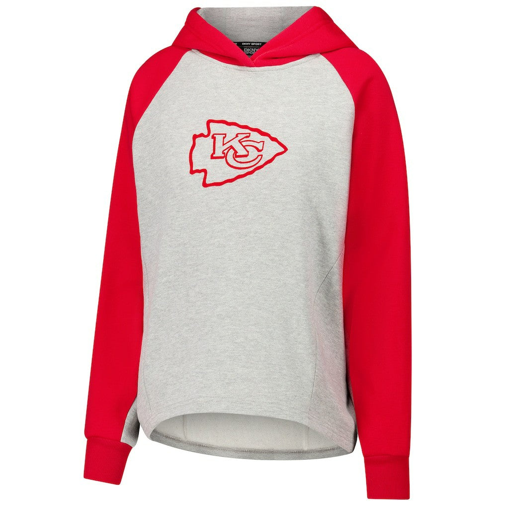 Kansas City Chiefs DKNY Sport Women's Joy Cropped Raglan Pullover Hoodie - Gray/Red - Gray/Red Hoodies