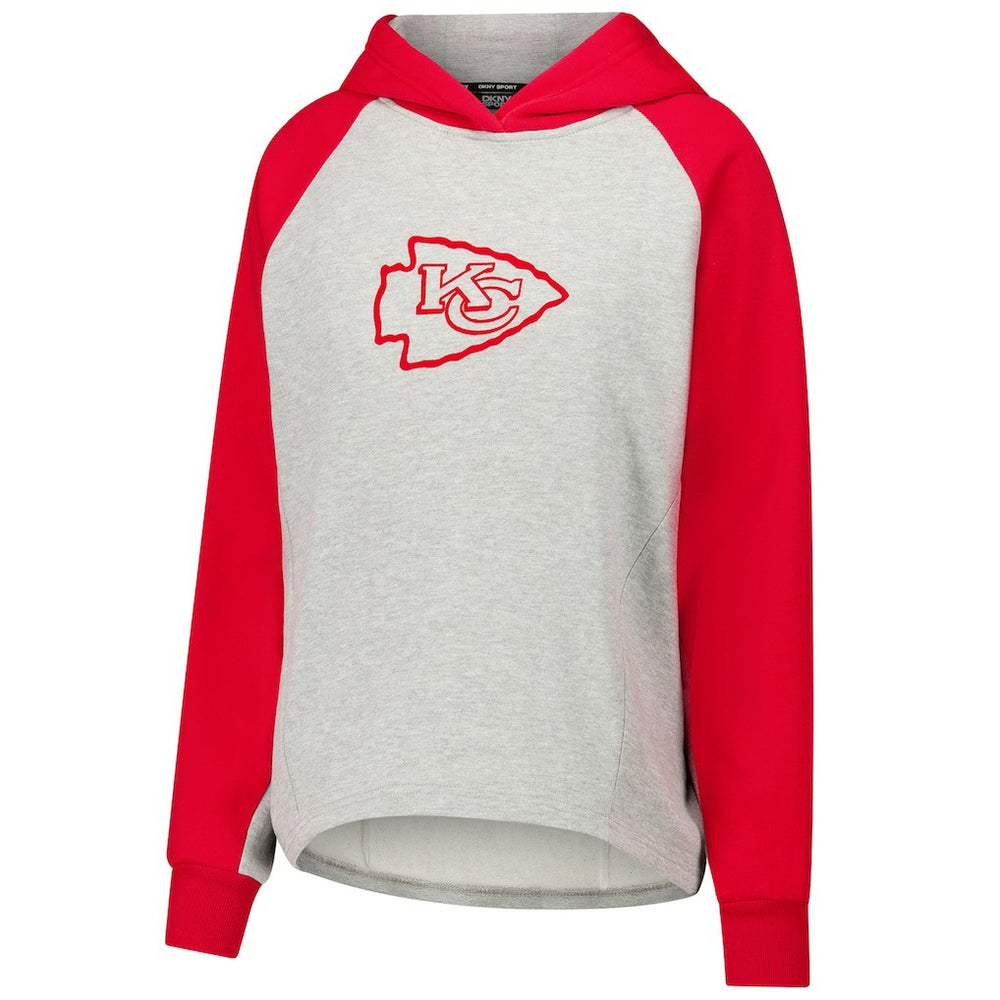 Kansas City Chiefs DKNY Sport Women's Joy Cropped Raglan Pullover Hoodie - Gray/Red - Gray/Red Hoodies