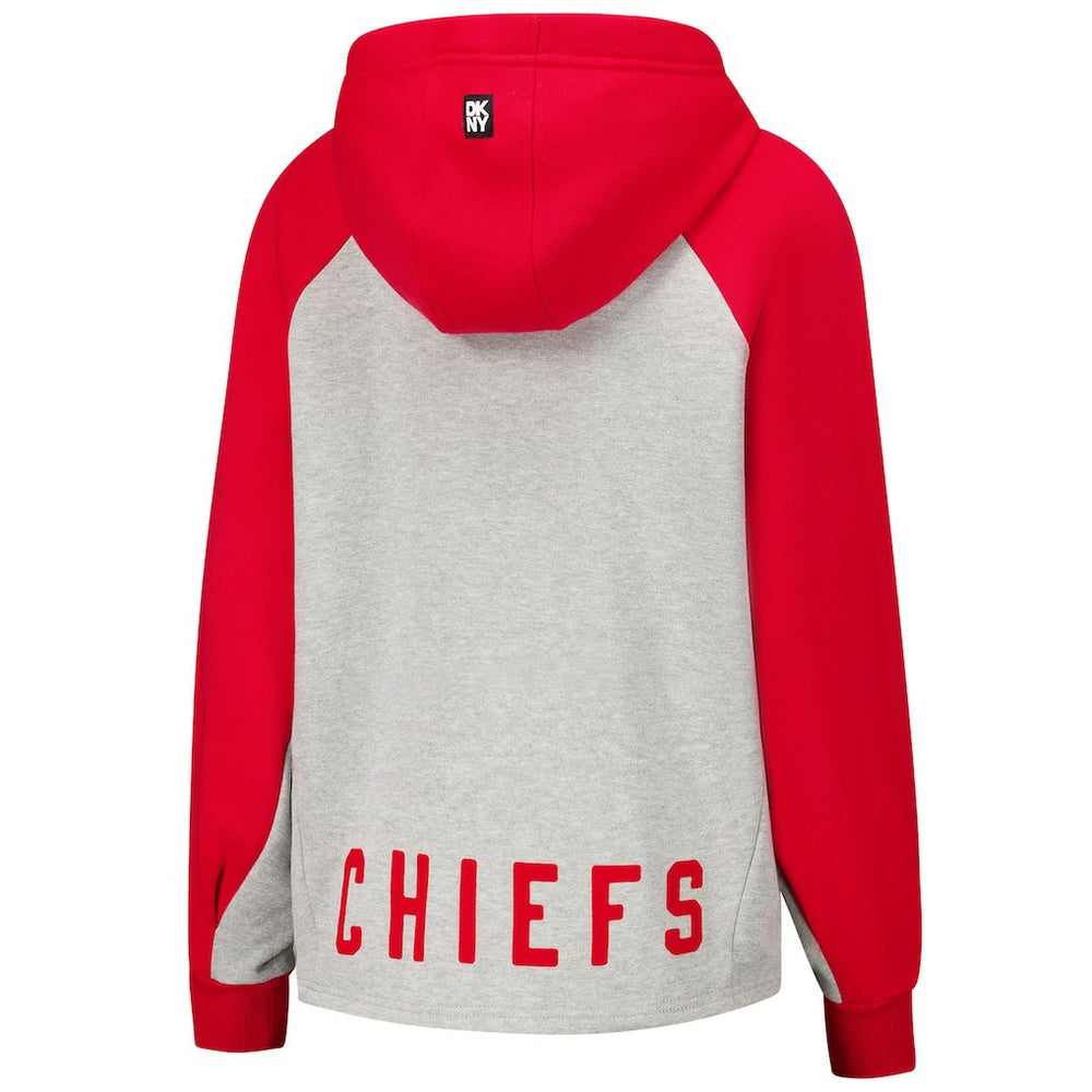 Kansas City Chiefs DKNY Sport Women's Joy Cropped Raglan Pullover Hoodie - Gray/Red - Gray/Red Hoodies