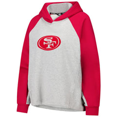 San Francisco 49ers DKNY Sport Women's Joy Cropped Raglan Pullover Hoodie - Gray/Scarlet - Gray/Scarlet Hoodies