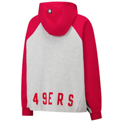 San Francisco 49ers DKNY Sport Women's Joy Cropped Raglan Pullover Hoodie - Gray/Scarlet - Gray/Scarlet Hoodies