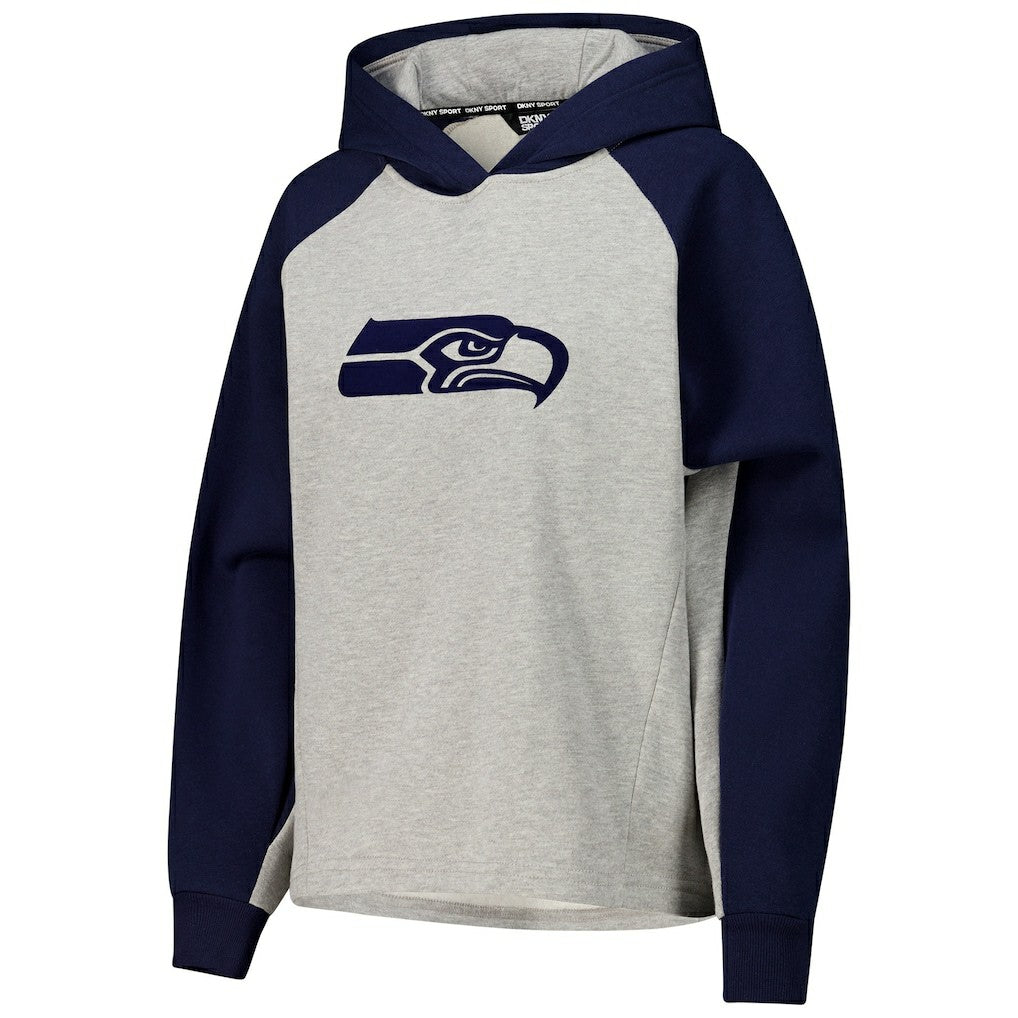 Seattle Seahawks DKNY Sport Women's Joy Cropped Raglan Pullover Hoodie - Gray/College Navy - Gray/College Navy Hoodies