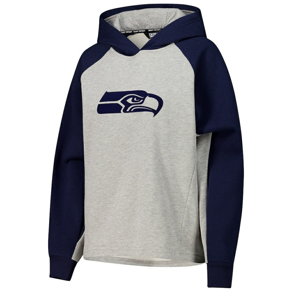 Seattle Seahawks DKNY Sport Women's Joy Cropped Raglan Pullover Hoodie - Gray/College Navy - Gray/College Navy Hoodies
