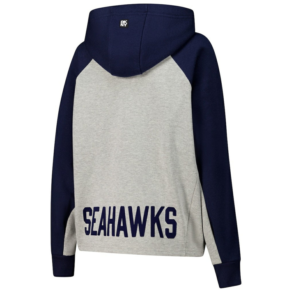 Seattle Seahawks DKNY Sport Women's Joy Cropped Raglan Pullover Hoodie - Gray/College Navy - Gray/College Navy Hoodies