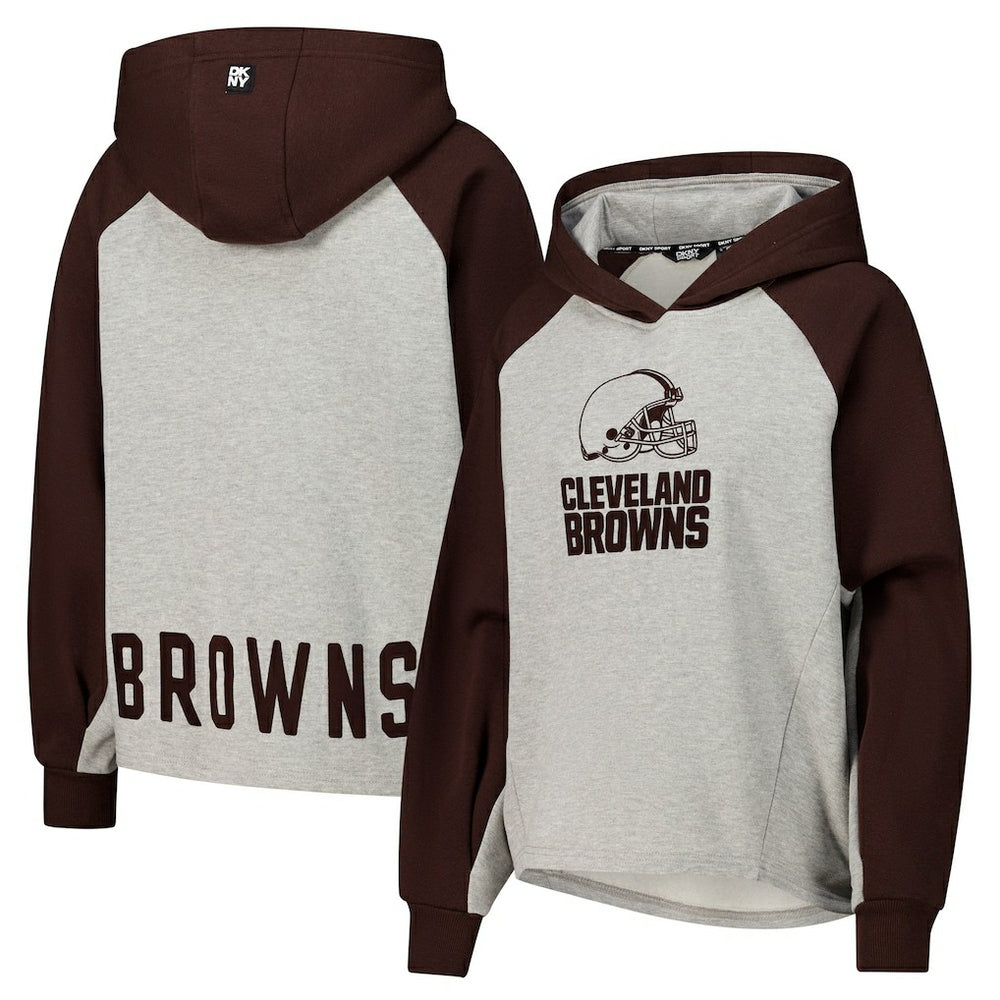 Cleveland Browns DKNY Sport Women's Joy Cropped Raglan Pullover Hoodie - Gray/Brown - Gray/Brown Hoodies