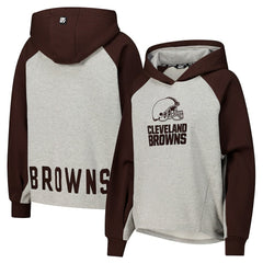 Cleveland Browns DKNY Sport Women's Joy Cropped Raglan Pullover Hoodie - Gray/Brown - Gray/Brown Hoodies