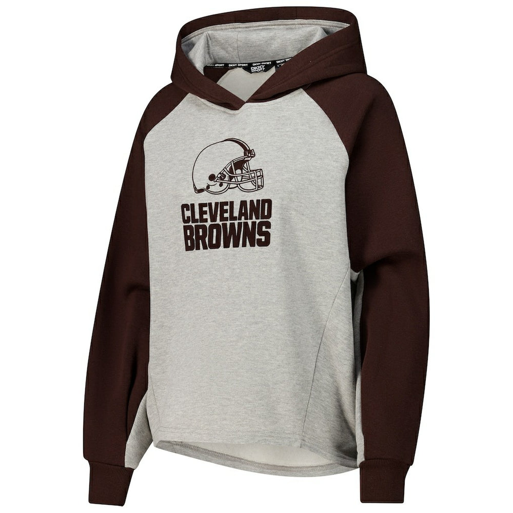 Cleveland Browns DKNY Sport Women's Joy Cropped Raglan Pullover Hoodie - Gray/Brown - Gray/Brown Hoodies