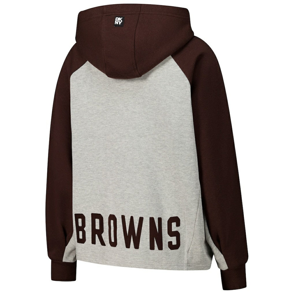 Cleveland Browns DKNY Sport Women's Joy Cropped Raglan Pullover Hoodie - Gray/Brown - Gray/Brown Hoodies