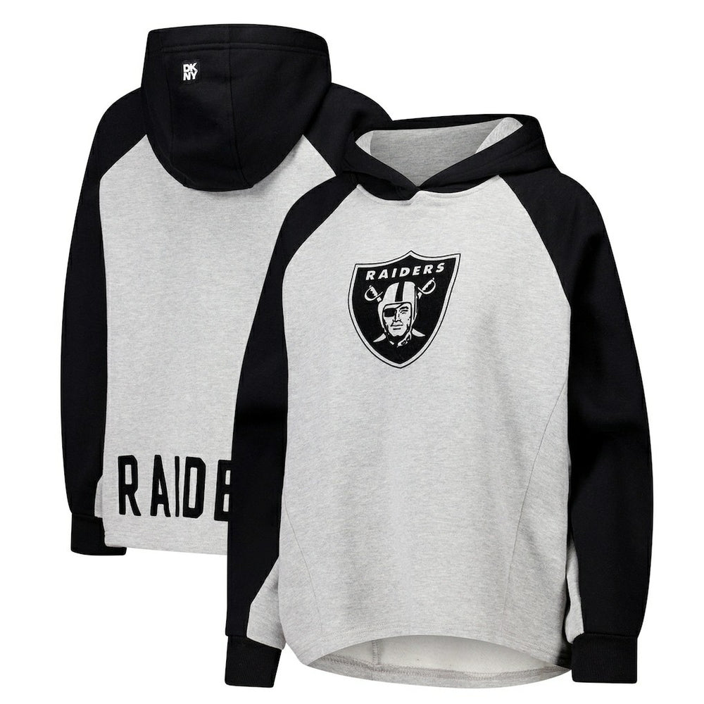 Las Vegas Raiders DKNY Sport Women's Joy Cropped Raglan Pullover Hoodie - Gray/Black - Gray/Black Hoodies