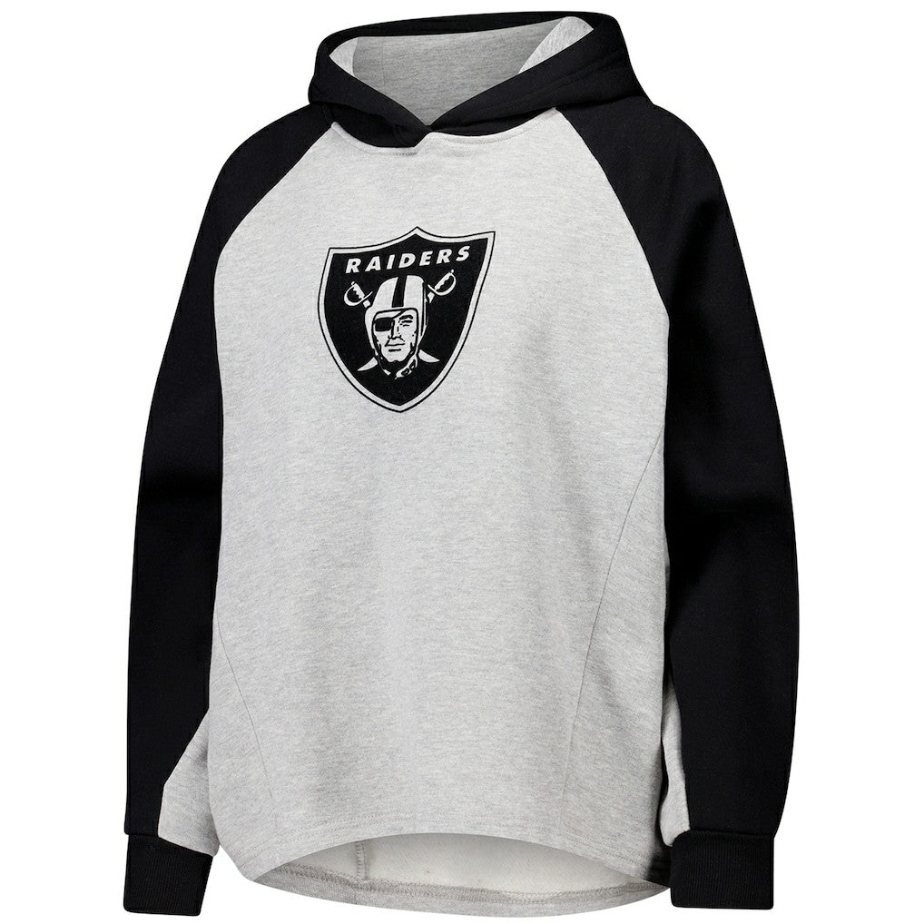Las Vegas Raiders DKNY Sport Women's Joy Cropped Raglan Pullover Hoodie - Gray/Black - Gray/Black Hoodies