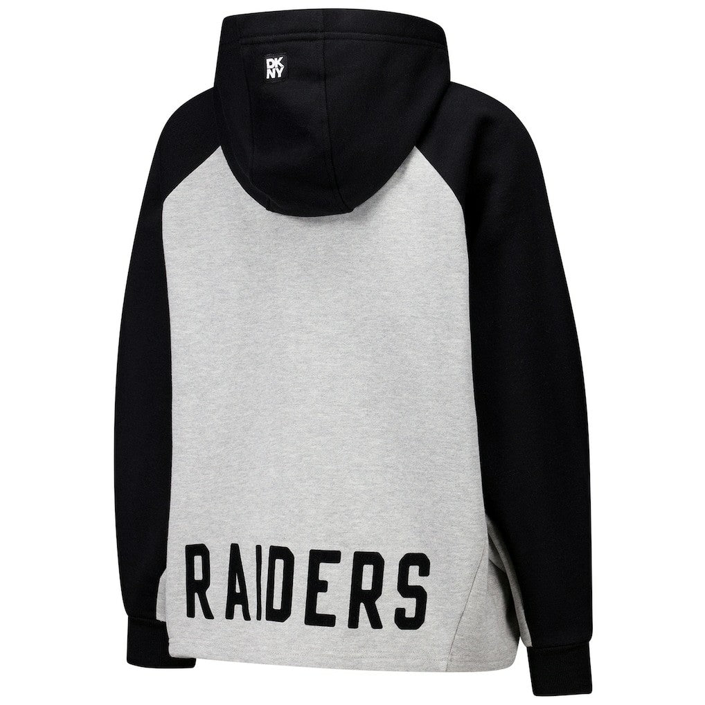 Las Vegas Raiders DKNY Sport Women's Joy Cropped Raglan Pullover Hoodie - Gray/Black - Gray/Black Hoodies
