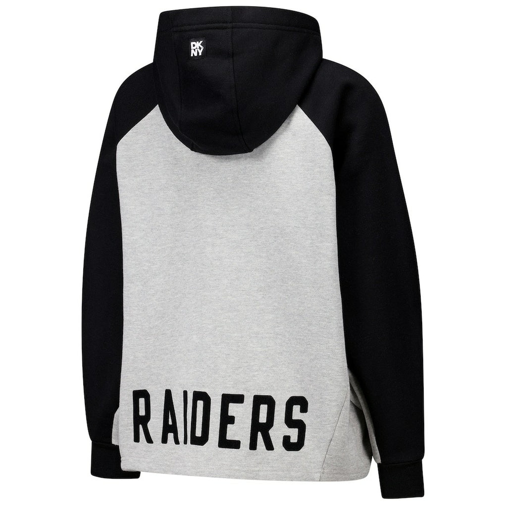 Las Vegas Raiders DKNY Sport Women's Joy Cropped Raglan Pullover Hoodie - Gray/Black - Gray/Black Hoodies