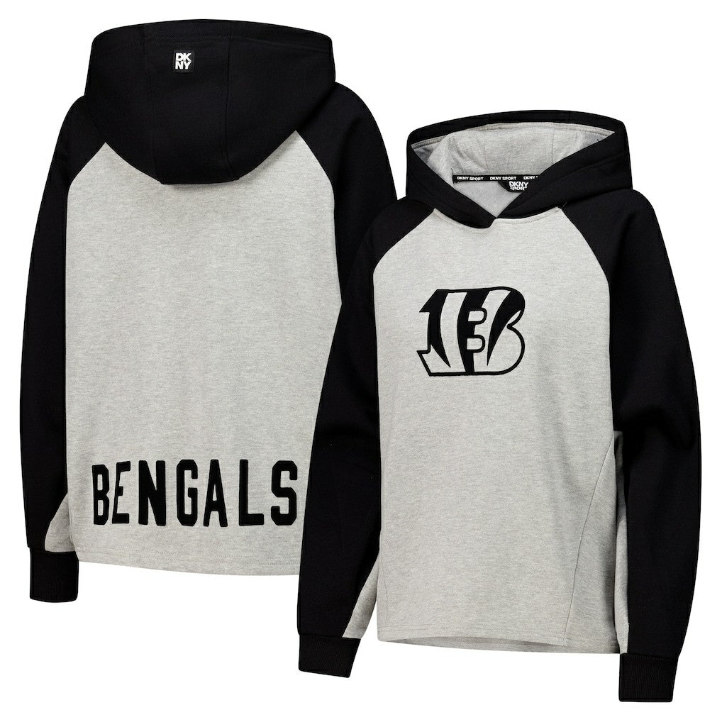 Cincinnati Bengals DKNY Sport Women's Joy Cropped Raglan Pullover Hoodie - Gray/Black - Gray/Black Hoodies