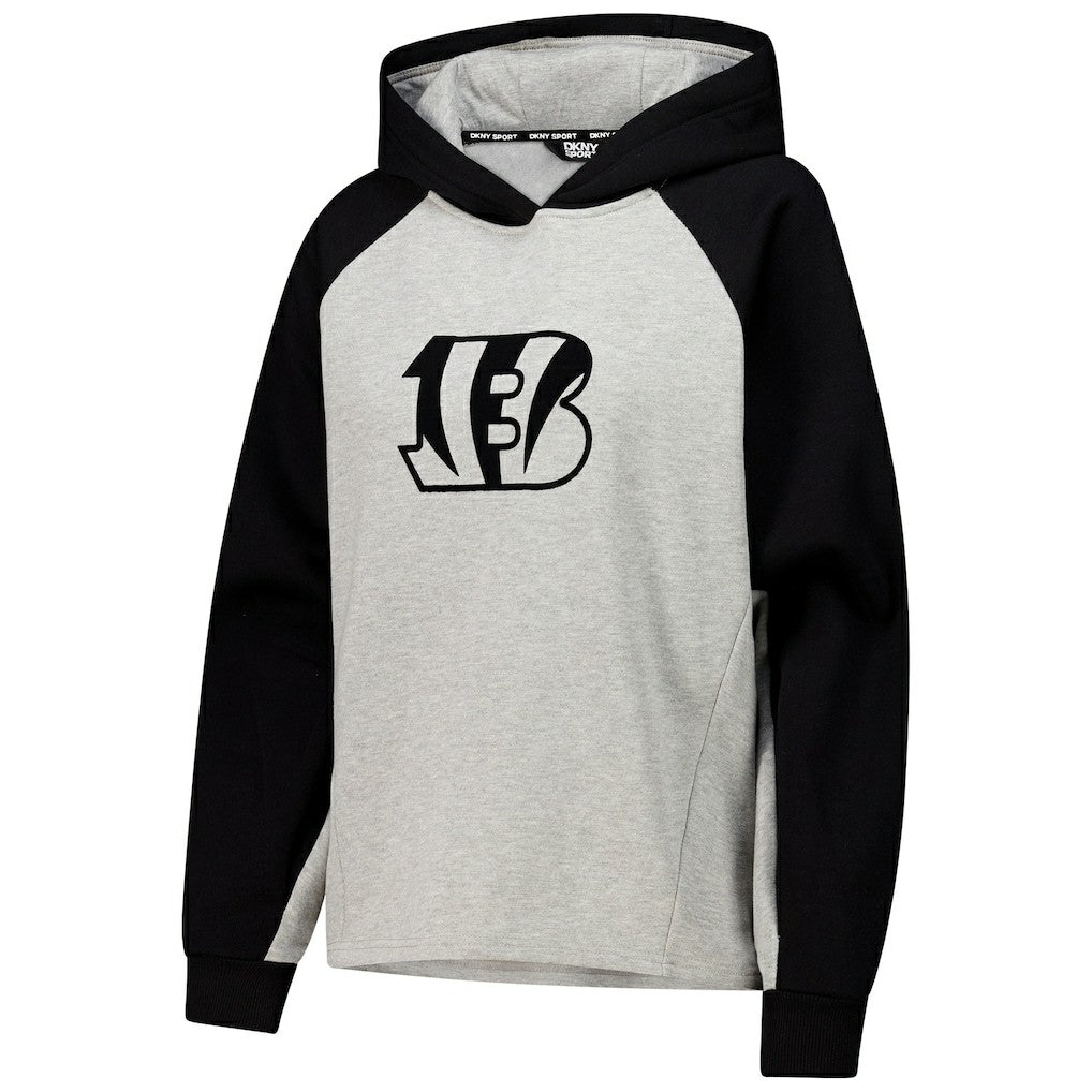 Cincinnati Bengals DKNY Sport Women's Joy Cropped Raglan Pullover Hoodie - Gray/Black - Gray/Black Hoodies