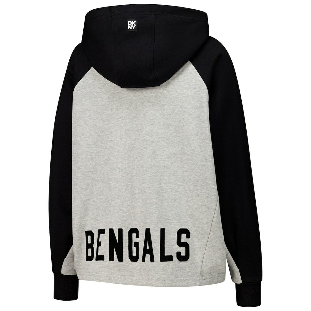 Cincinnati Bengals DKNY Sport Women's Joy Cropped Raglan Pullover Hoodie - Gray/Black - Gray/Black Hoodies