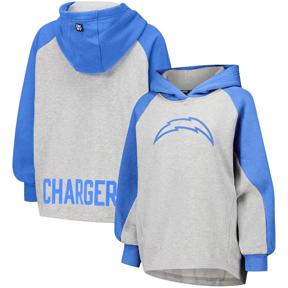 Los Angeles Chargers DKNY Sport Women's Joy Cropped Raglan Pullover Hoodie - Gray/Powder Blue - Gray/Powder Blue Hoodies