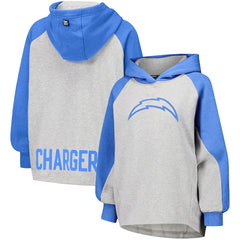 Los Angeles Chargers DKNY Sport Women's Joy Cropped Raglan Pullover Hoodie - Gray/Powder Blue - Gray/Powder Blue Hoodies