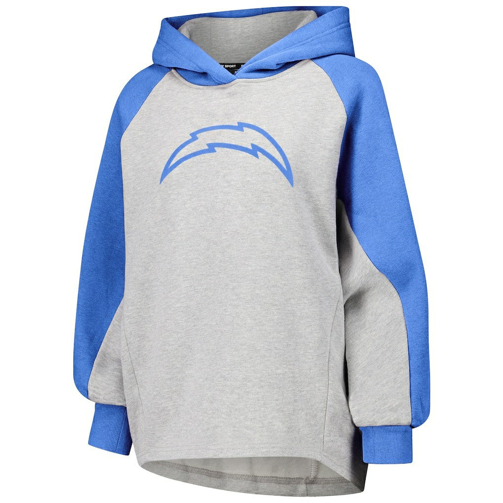 Los Angeles Chargers DKNY Sport Women's Joy Cropped Raglan Pullover Hoodie - Gray/Powder Blue - Gray/Powder Blue Hoodies