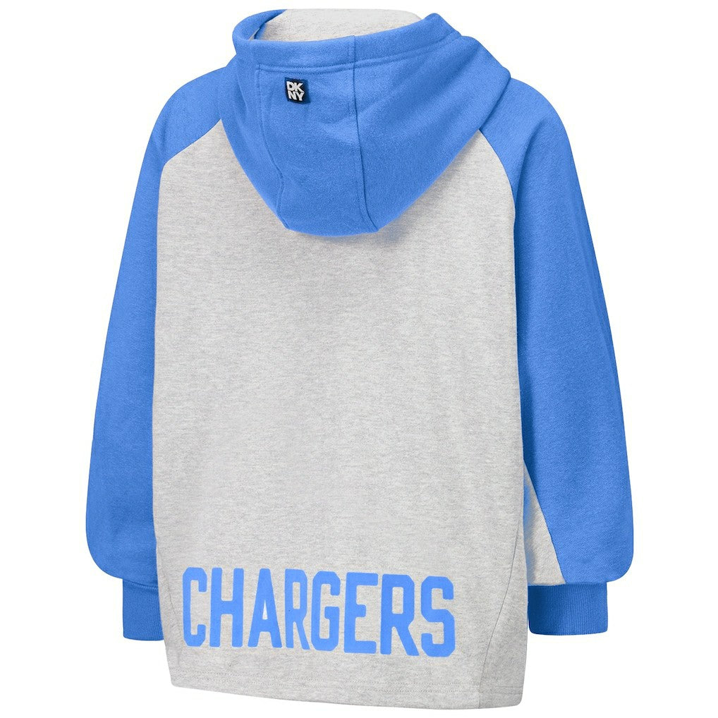 Los Angeles Chargers DKNY Sport Women's Joy Cropped Raglan Pullover Hoodie - Gray/Powder Blue - Gray/Powder Blue Hoodies