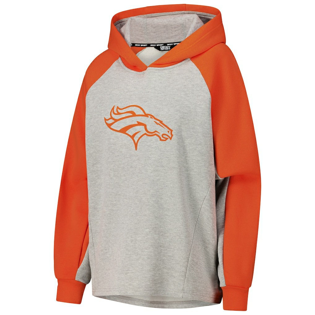 Denver Broncos DKNY Sport Women's Joy Cropped Raglan Pullover Hoodie - Gray/Orange - Gray/Orange Hoodies
