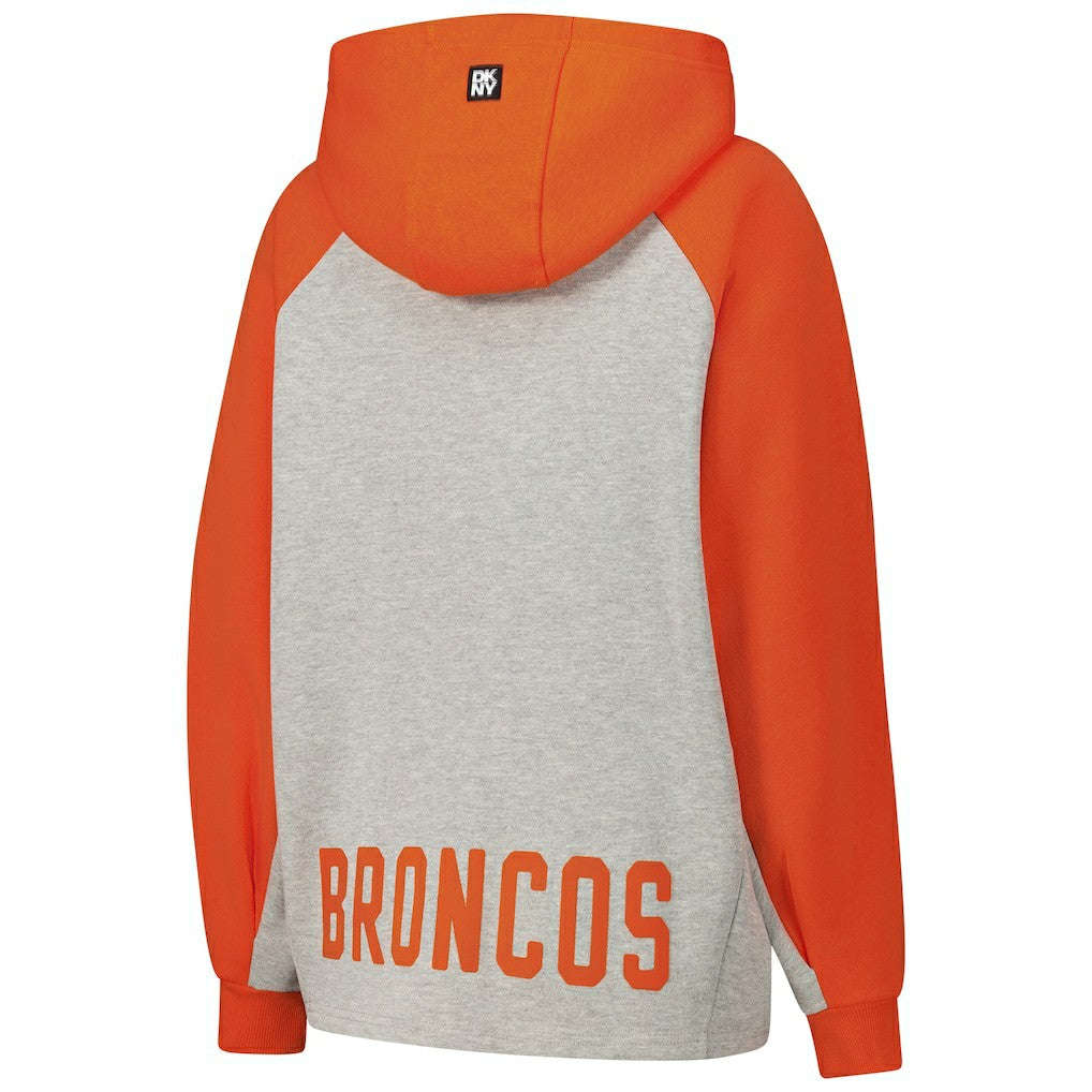 Denver Broncos DKNY Sport Women's Joy Cropped Raglan Pullover Hoodie - Gray/Orange - Gray/Orange Hoodies