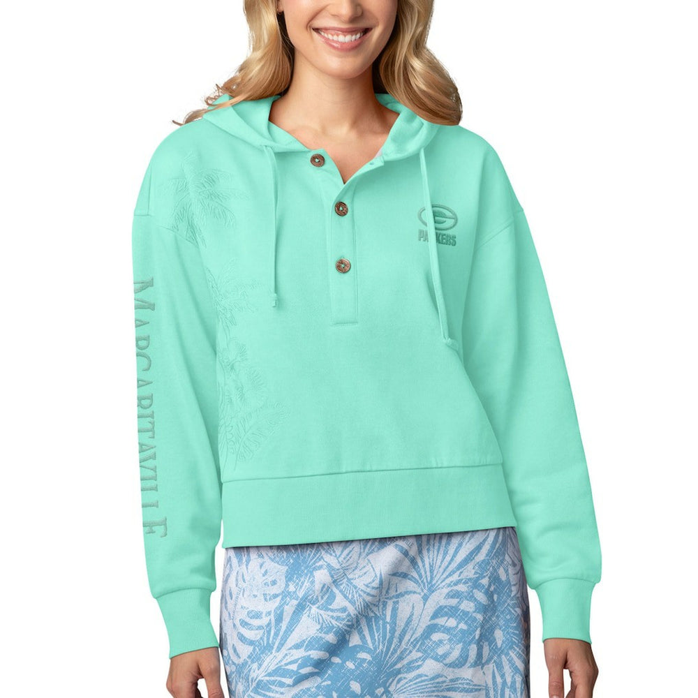Green Bay Packers Margaritaville Women's Island Dream Solid Pullover Hoodie - Mint Hoodies