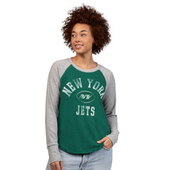 New York Jets G-III 4Her by Carl Banks Women's Waffle Knit Raglan Long Sleeve T-Shirt - Green/Heather Gray T-shirts