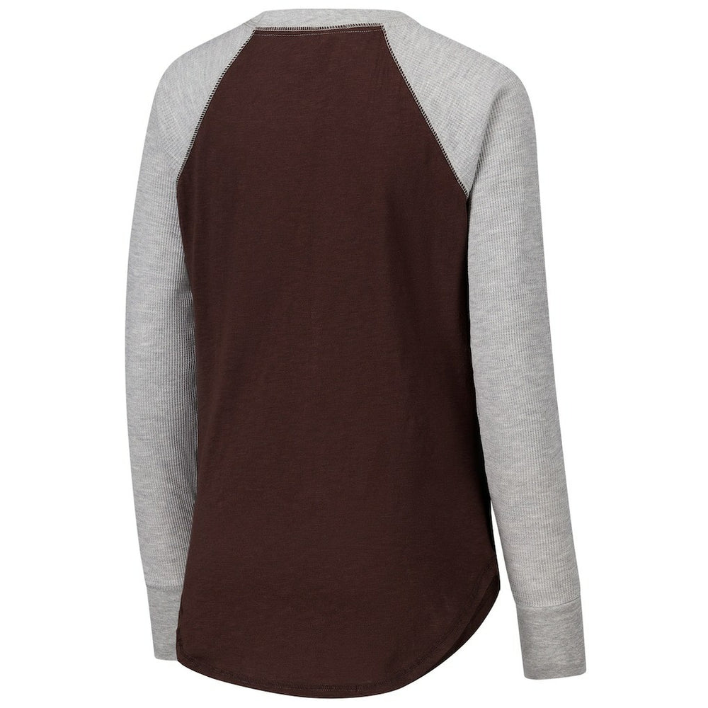 Cleveland Browns G-III 4Her by Carl Banks Women's Waffle Knit Raglan Long Sleeve T-Shirt - Brown/Heather Gray T-shirts