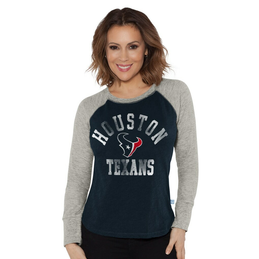 Houston Texans G-III 4Her by Carl Banks Women's Waffle Knit Raglan Long Sleeve T-Shirt - Navy/Heather Gray T-shirts