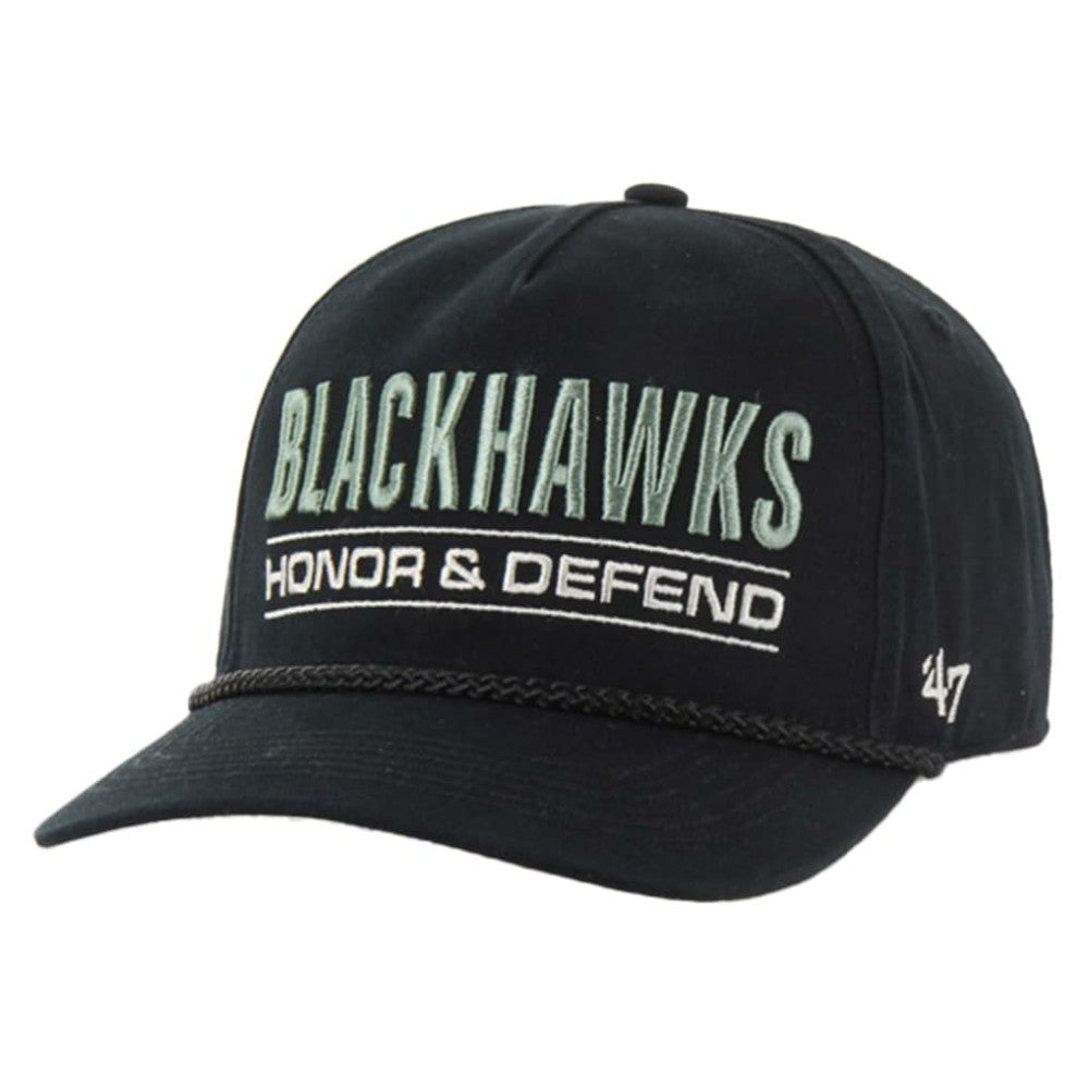 Chicago Blackhawks '47 OHT Military Appreciation Homeland Honor and Defend Hitch Adjustable Hat - Black | US 201673138