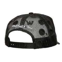 Golden State Warriors Monogram Allover Logo Mesh Trucker Adjustable Hat Black - Mitchell & Ness
