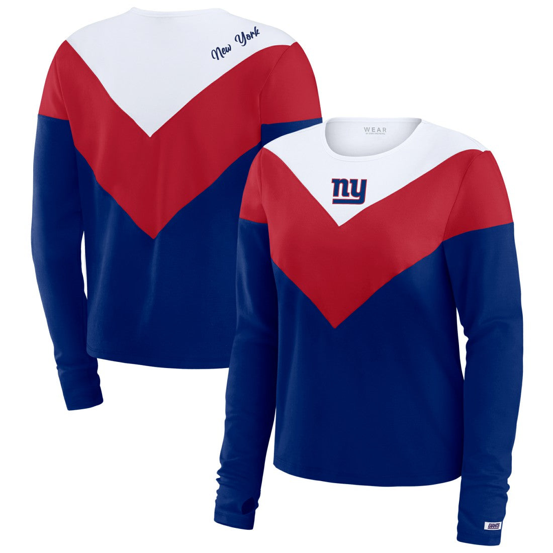 New York Giants WEAR by Erin Andrews Women's Chevron Tri-Blend Long Sleeve T-Shirt - Royal/Red T-shirts