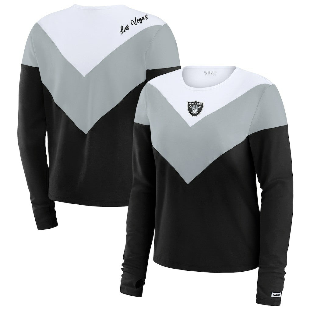 Las Vegas Raiders WEAR by Erin Andrews Women's Chevron Tri-Blend Long Sleeve T-Shirt - Black/Silver T-shirts