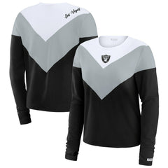 Las Vegas Raiders WEAR by Erin Andrews Women's Chevron Tri-Blend Long Sleeve T-Shirt - Black/Silver T-shirts