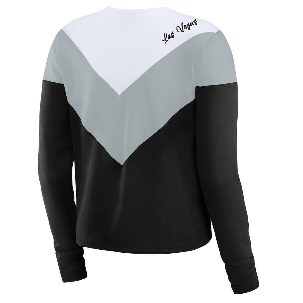 Las Vegas Raiders WEAR by Erin Andrews Women's Chevron Tri-Blend Long Sleeve T-Shirt - Black/Silver T-shirts