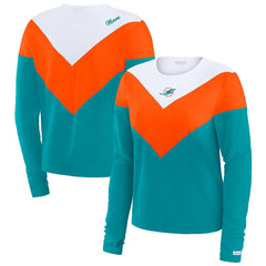 Miami Dolphins WEAR by Erin Andrews Women's Chevron Tri-Blend Long Sleeve T-Shirt - Aqua/Orange T-shirts
