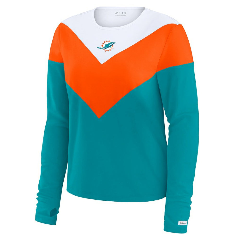 Miami Dolphins WEAR by Erin Andrews Women's Chevron Tri-Blend Long Sleeve T-Shirt - Aqua/Orange T-shirts
