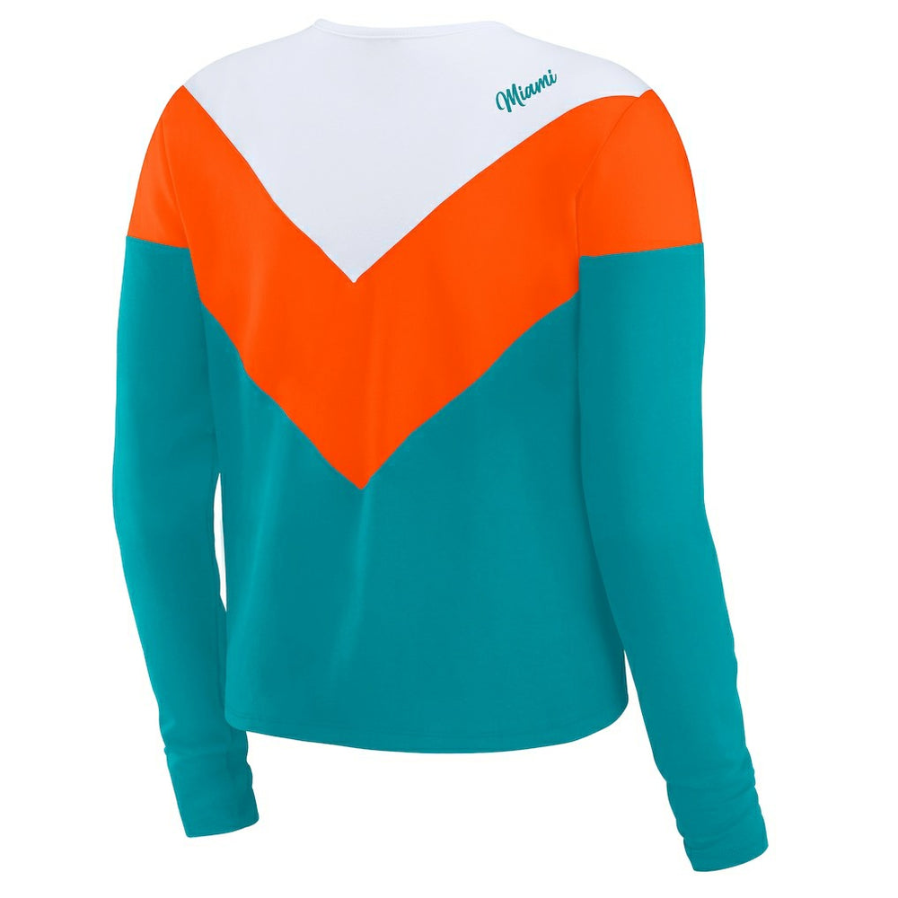 Miami Dolphins WEAR by Erin Andrews Women's Chevron Tri-Blend Long Sleeve T-Shirt - Aqua/Orange T-shirts