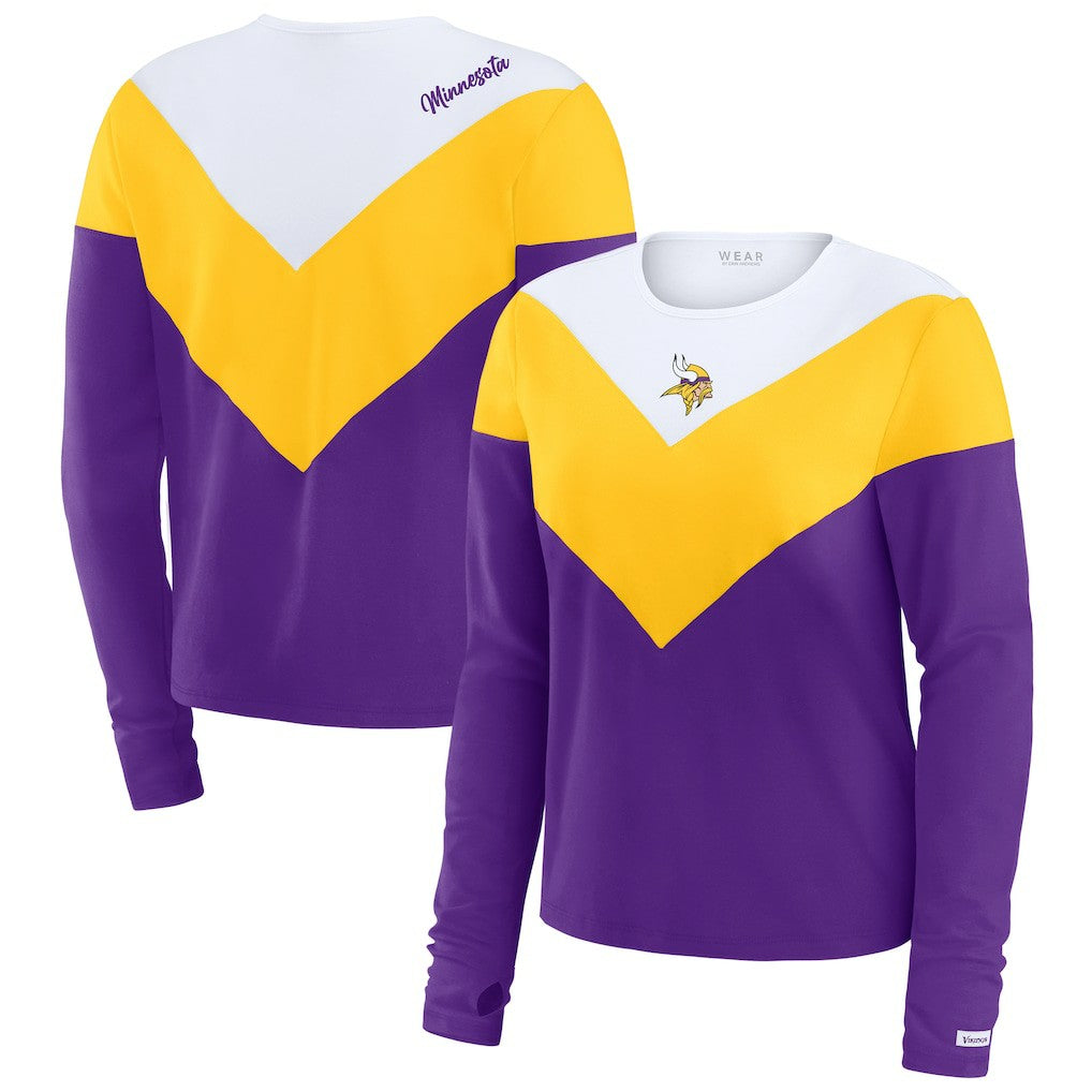 Minnesota Vikings WEAR by Erin Andrews Women's Chevron Tri-Blend Long Sleeve T-Shirt - Purple/Gold T-shirts