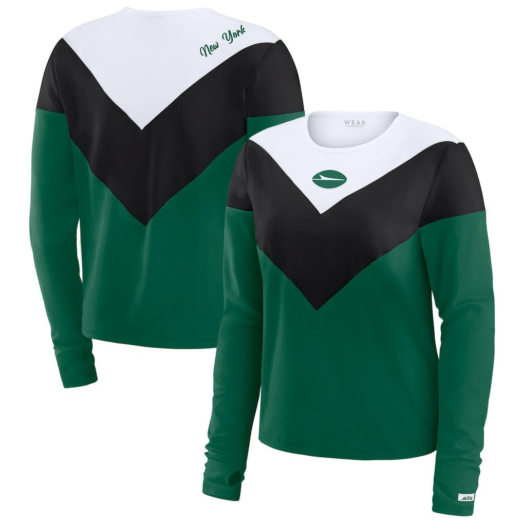 New York Jets WEAR by Erin Andrews Women's Chevron Tri-Blend Long Sleeve T-Shirt - Green/Black T-shirts